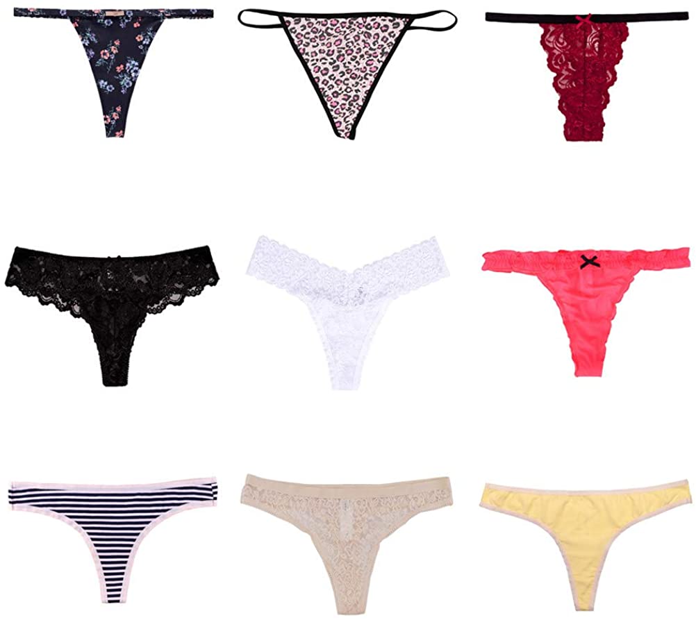 Price:$11.99    WDX Thongs for Women Cotton Underwear Lace G String Tangas Cheeky Sexy Panties (9 Pack L)  Clothing