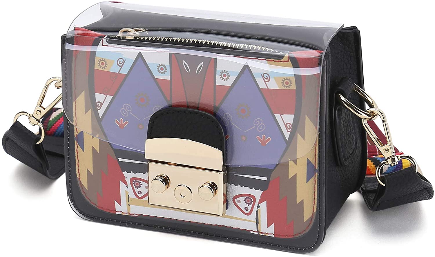 Price:$15.29 Transparent Crossbody Bag for Women, Fashion Mini PVC Summer Shoulder Bag with Wide Color Strap, Black  Handbags   