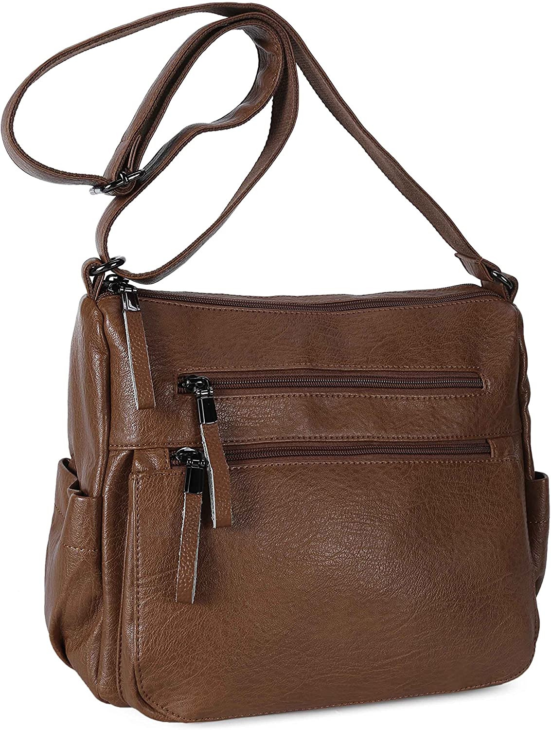 Price:$22.99 Women Shoulder Bag Soft Leather Crossbody Purse for Ladies Casual Daypack Brown  Handbags   