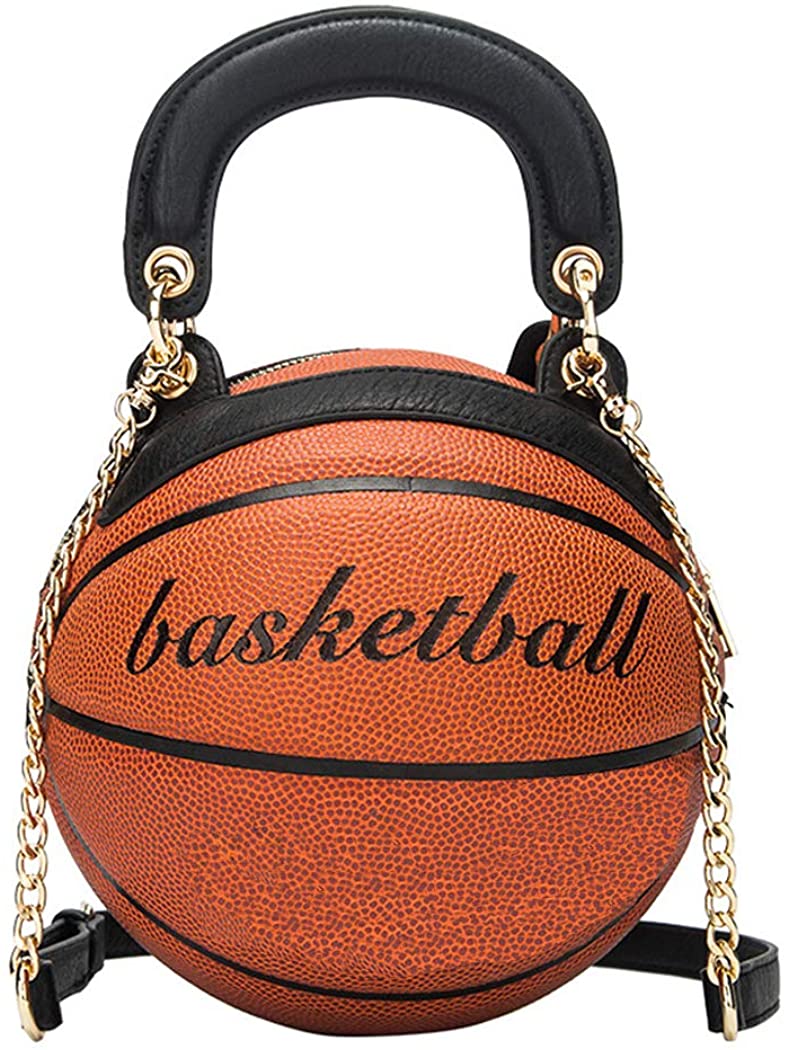 Price:$42.99 Women Basketball Shaped Purse Girls Round Handbag Fashion Cute Handle Bag Shoulder Cross Body PU Leather Messenger Bags Adjustable Strap (Brown)  Handbags   