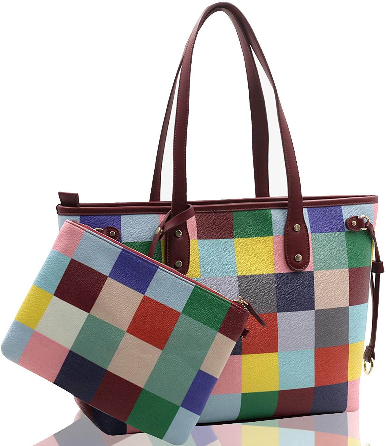 Price:$29.99    Women Tote Bag Fashion Shoulder Handbags Ladies PU Leather Top-Handle Satchel Bags with Removable Clutch Bag  Clothing