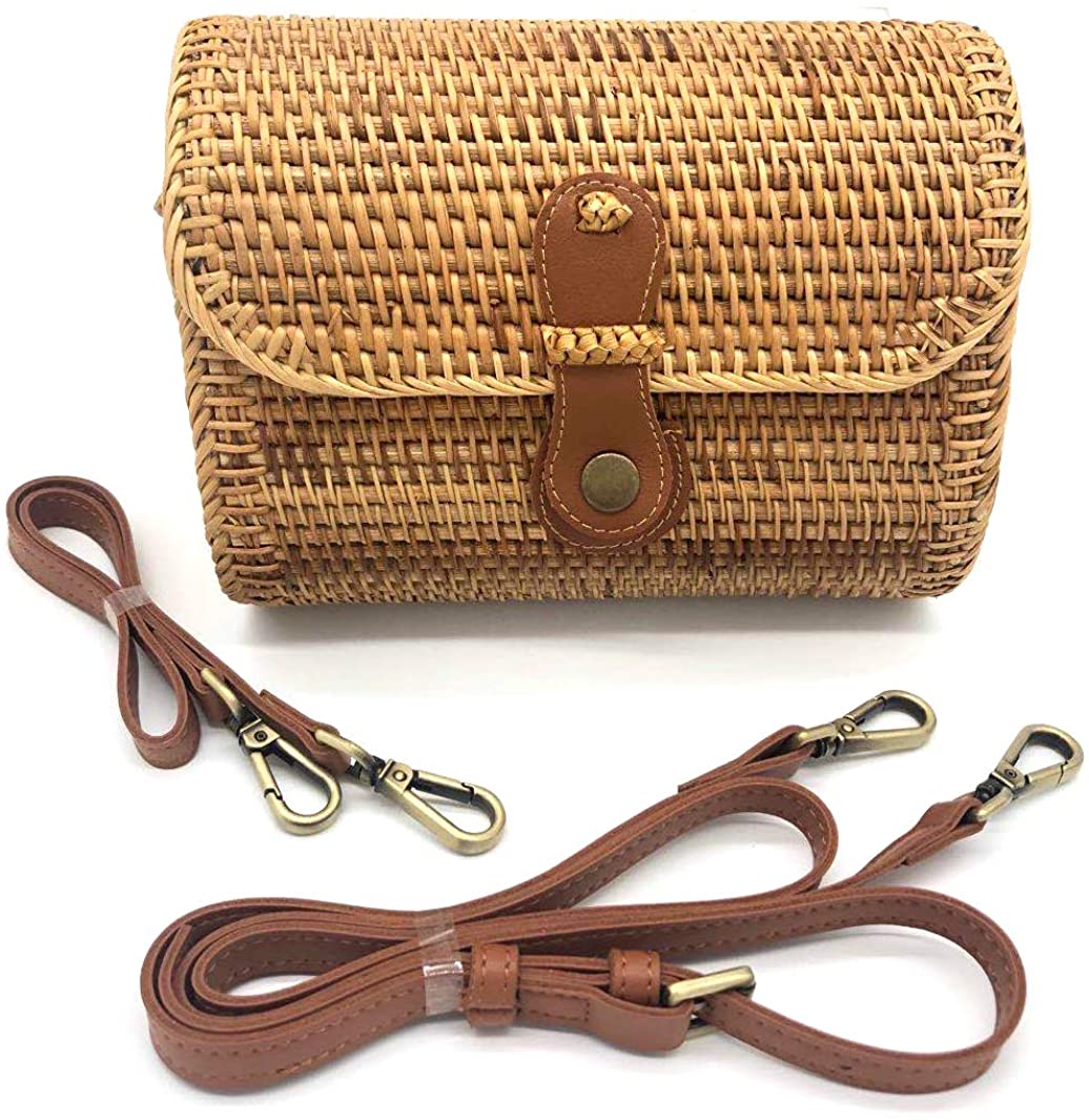 Price:$23.99    Handwoven Rattan Bag Two Multifunctional Adjustable Leather Straps,Crossbody Straw Purses,Handmake Wicker Shoulder Bag,Tote Purse  Clothing