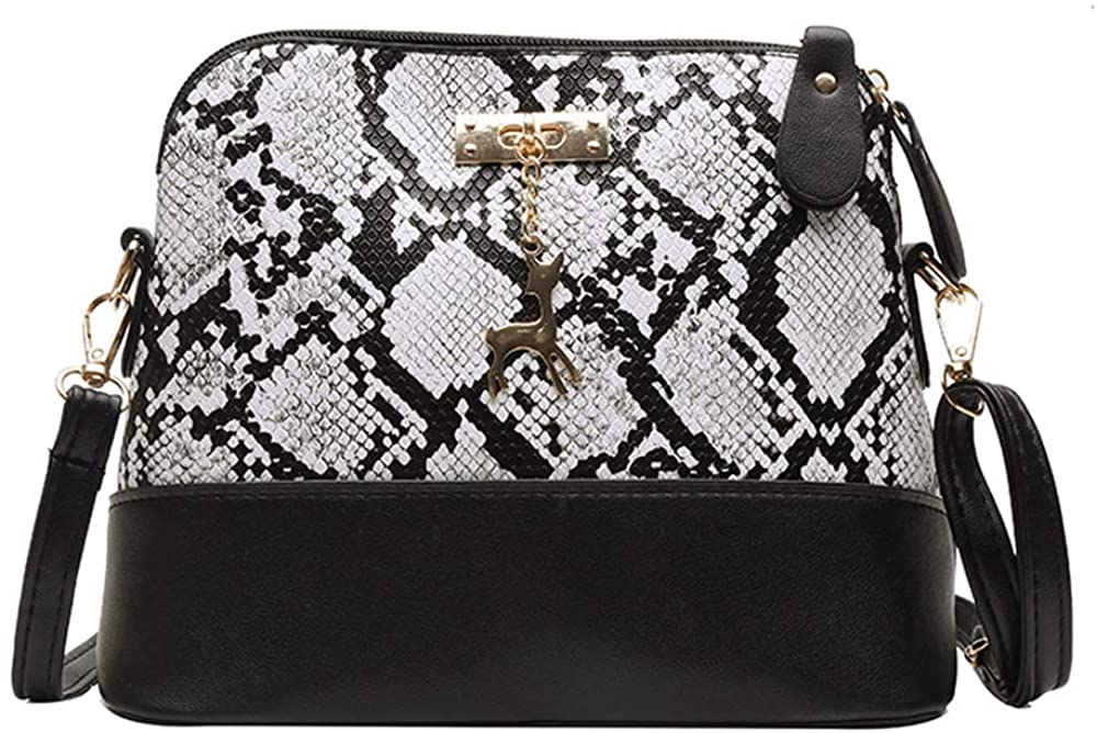 Price:$21.99 Tecing Women Snakeskin Medium Crossbody Bag Leather Purse Lightweight Dome Shoulder Bag White  Handbags   
