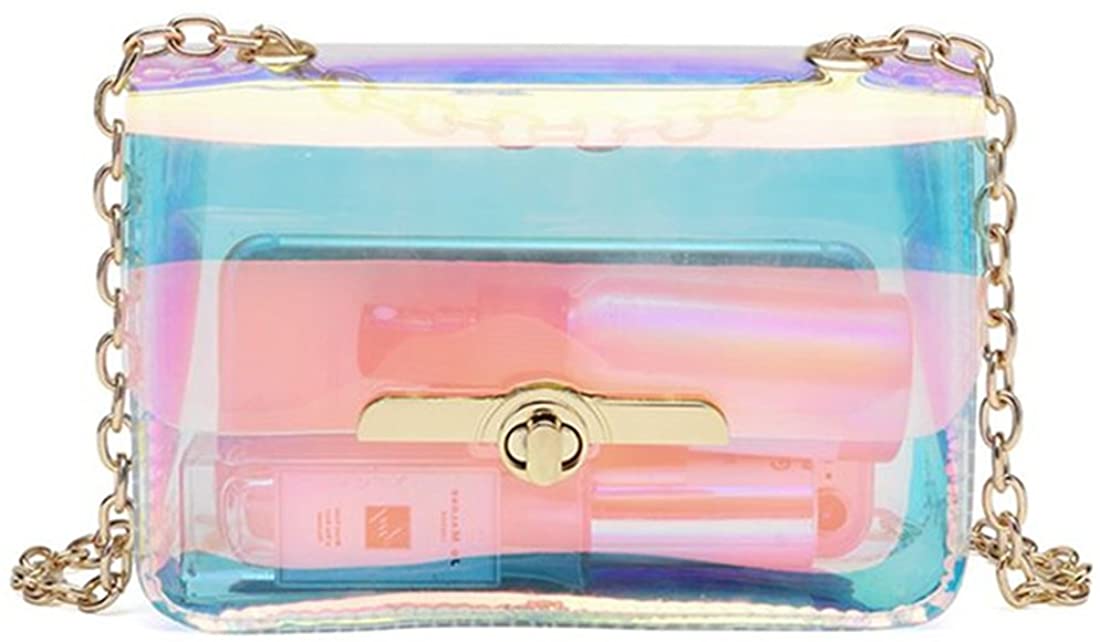 Price:$16.50 Holographic Message Bags Women's Clear Chain Shoulder Bag Cross Body Bag  Handbags   
