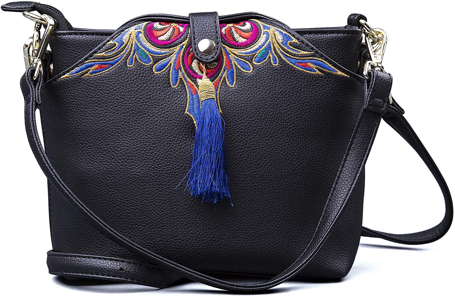Price:$35.99 Women Crossbody Bag With Tassel Pu Leather Lightweight Fashion Dual Use Shoulder Bags (Black)  Handbags   