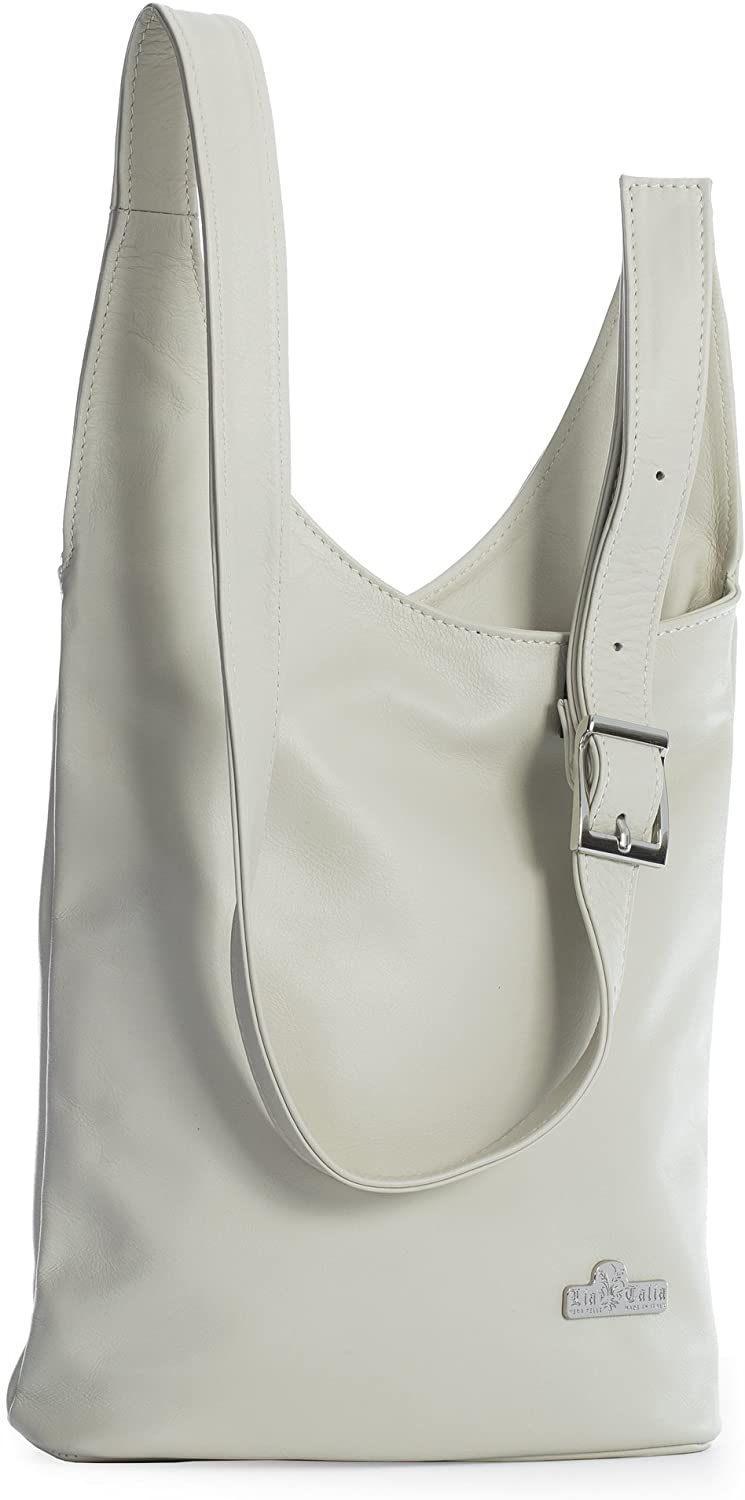 Price:$99.99    LiaTalia Womens Genuine Soft Italian Leather Long Shoulder Strap Cross Body Hobo Bag - KALEY [Light Beige]  Clothing