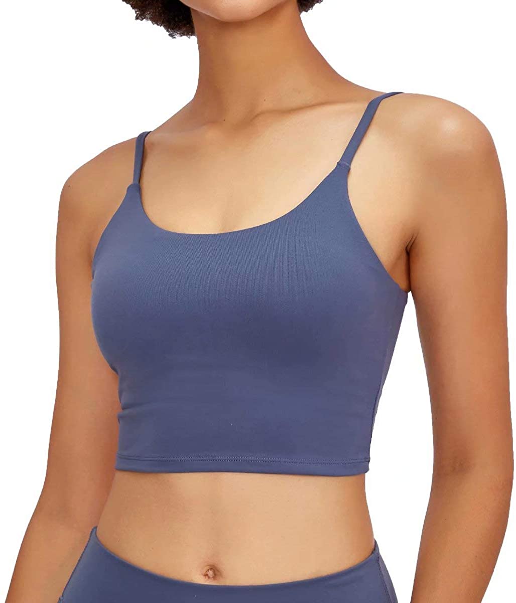 Price:$19.99 DIASHINY Women Padded Sports Bra Fitness Workout Running Gym Yoga Camisole Crop Tank Tops at Amazon Women’s Clothing store