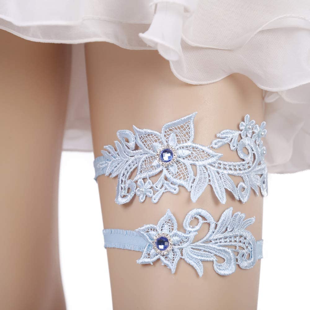 Price:$9.38    Wedding Garters Two Pieces Lace Garter Set Floral Bride Garter with Toss Garter for Keepsake  Clothing