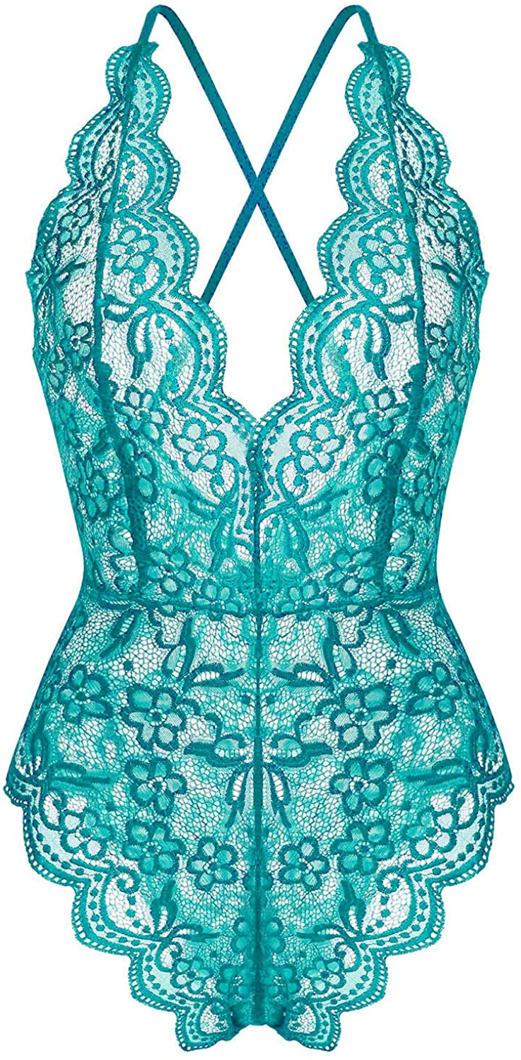 Price:$15.99 Women Sexy Lingerie One Piece Lace Teddy Bodysuit Babydoll Chemise Sleepwear Peacock Blue M at Amazon Women’s Clothing store