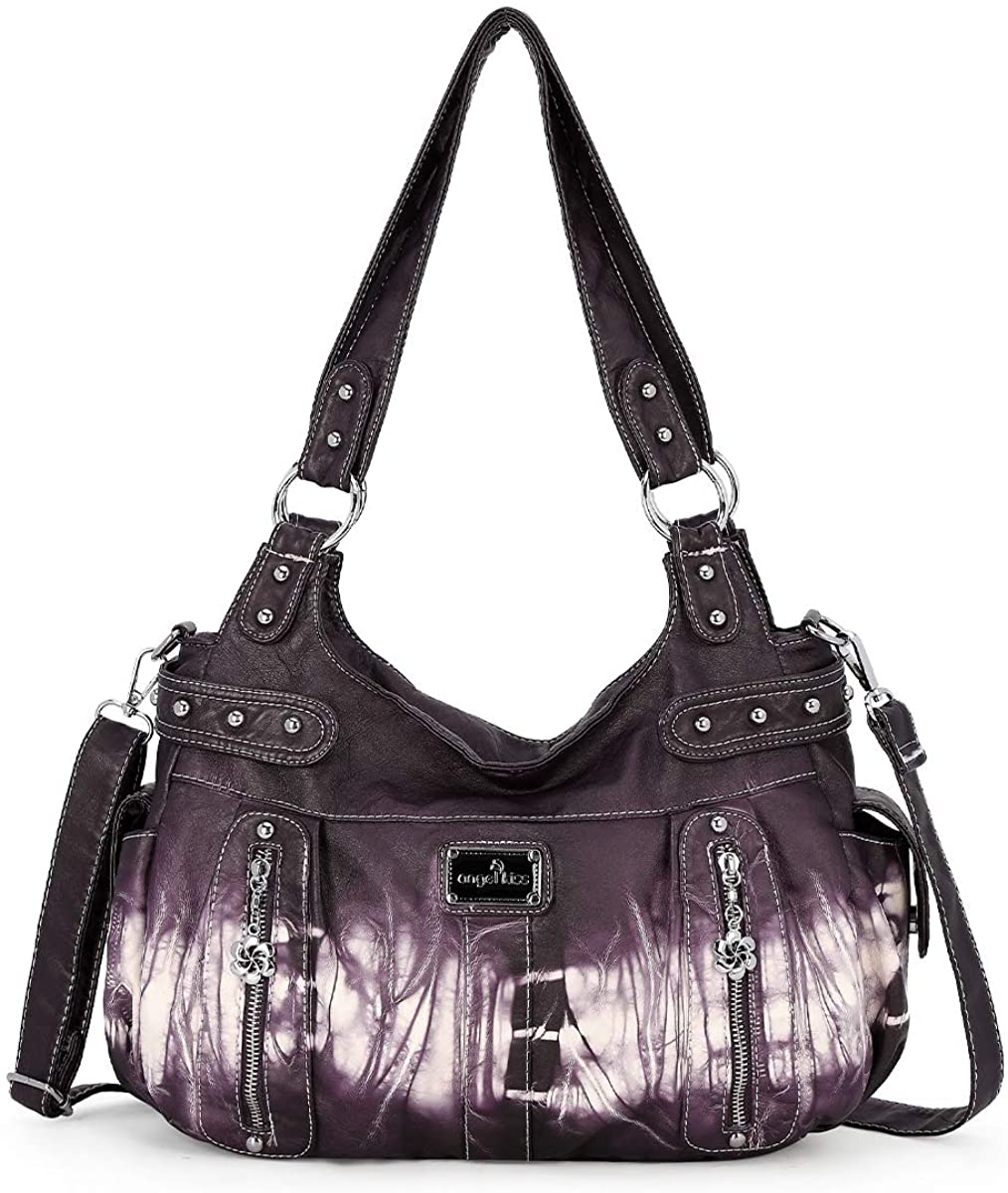Price:$39.99    Angel Kiss Roomy Fashion Hobo Womens Handbags Ladies Purse Satchel Shoulder Bags Tote Washed Leather Bag (A-AK19244-3Z 58 PURPLE)  Clothing