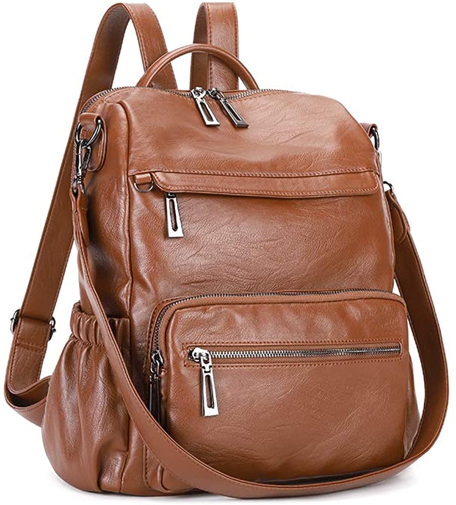 Price:$29.99    Plambag Backpack Purse for Women Faux Leather Anti-theft Convertible Rucksack Shoulder Bag(Brown)  Clothing