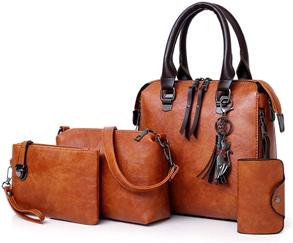 Price:$25.39 Segater Women Fashion Handbag+Shoulder Bag+Purse+Card Purse Faux Leather Tote 4 Pieces  Handbags   