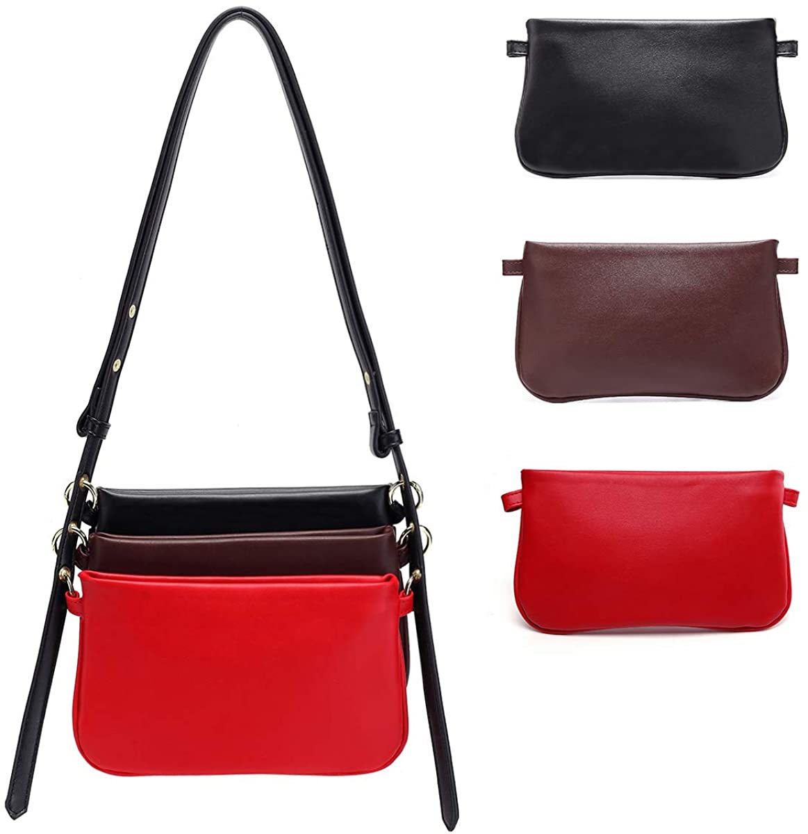 Price:$29.99 Small Crossbody and Shoulder Bags for Women Designer Handbags with Adjustbale Leather Strap and 3 Individual Zipped Pouches (Black+Brown+Red)  Handbags   