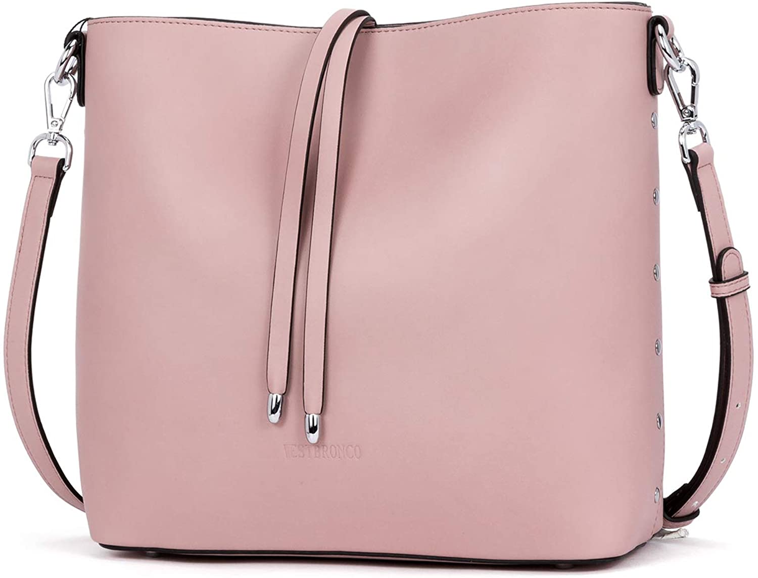 Price:$39.99    WESTBRONCO Women Leather Handbags Designer Shoulder Tote Purse Casual Hobo Crossbody Bucket Bags (6-Pink)  Clothing