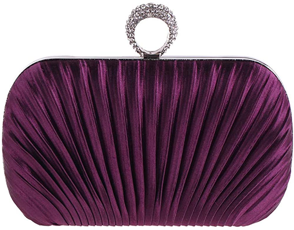 Price:$26.00 Womens Beaded Finger Ring Evening Clutch Grab Bag Prom Party Shoulder Bag Hardbox(Purple)  Handbags   