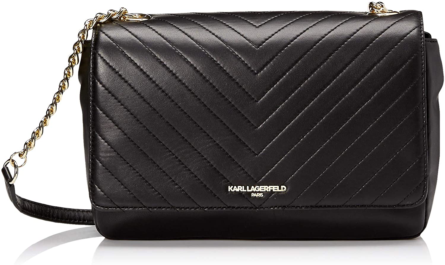 Price:$174.75 Karl Lagerfeld Paris Charlotte Shoulder Bag, Black/Gold  Handbags   