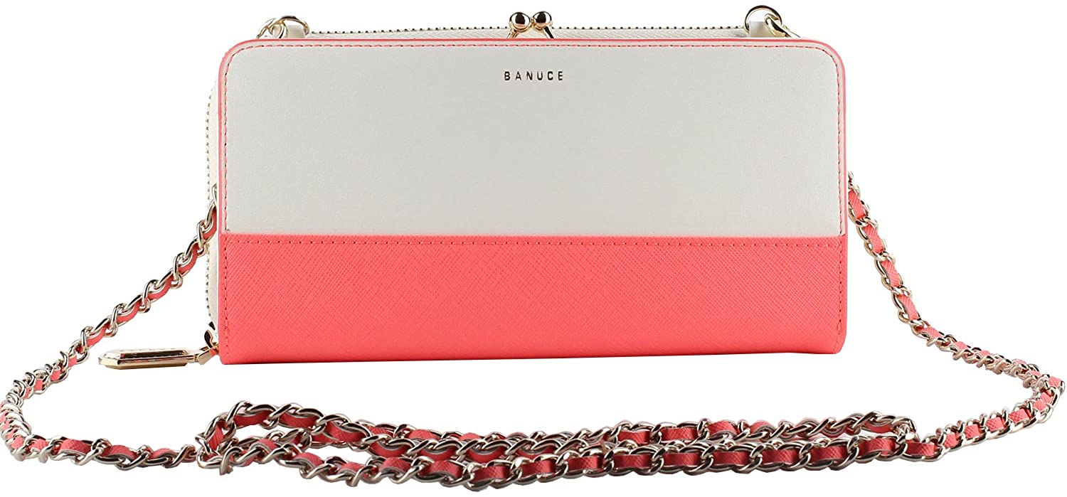 Price:$24.99 Banuce Leather Crossbody Wallet for Women Kiss Lock Clutch Purse Chains Shoulder Bag  Handbags   