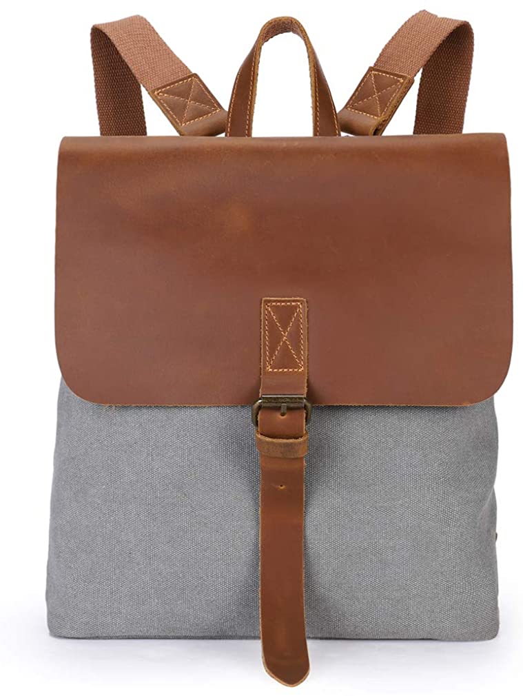 Price:$39.99    Women Canvas Leather Backpack Purse Convertible Girls Vintage Rucksack Travel Casual Daypack Shoulder Messenger Bag, Grey, One_Size  Clothing