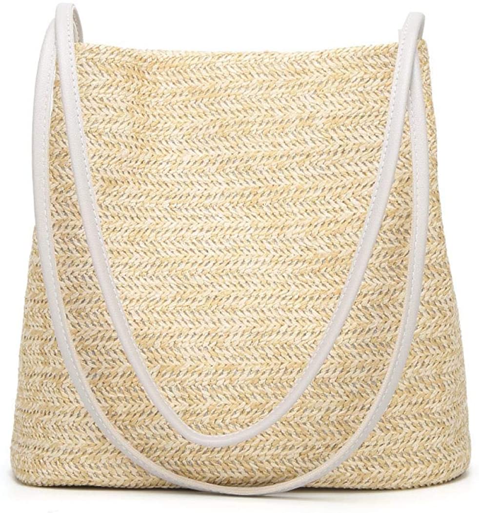 Price:$14.99    Womens Straw Handbag, Fashion Casual Straw Woven Tote Large Summer Beach Top Handle Shoulder Bag (Gray)  Clothing
