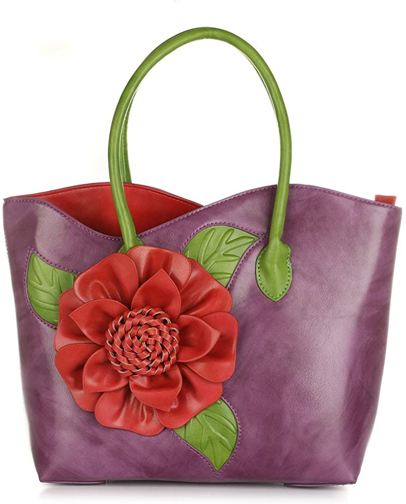 Price:$36.99    Women 3D Flower Seris PU Leather Tote Bag By Vanillachocolate (Large, Purple)  Clothing