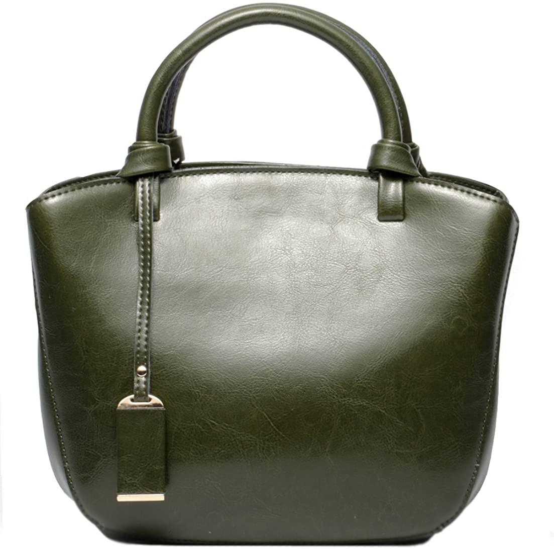 Price:$49.99    Covelin Genuine Leather Handbag Womens Retro Middle Size Tote Shoulder Bag Army Green  Clothing