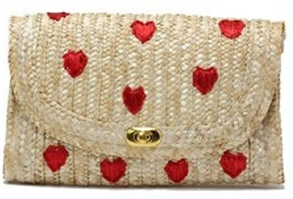 Price:$18.90 Aiello's Story Handwoven Straw Bag Envelope Bag Strawberry Beach Handbag Shoulder Bag Crossbody Bag for Women (Style 2-Red heart), Khaki, 10.63''x 1.97''x 6.5''  Handbags   