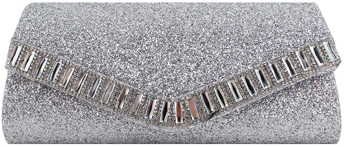 Price:$15.99 Buddy Women Glitter Shoulder Bag Evening Party Handbag Purse Chain Cross Body Clutch Silver  Handbags   