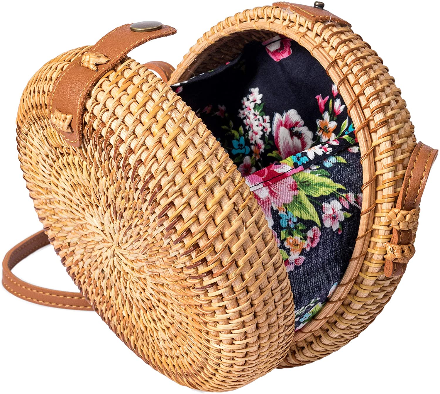 Price:$24.95 Wicker Straw Purse Rattan Bag Handwoven Women Round Crossbody Summer Beach  Handbags   