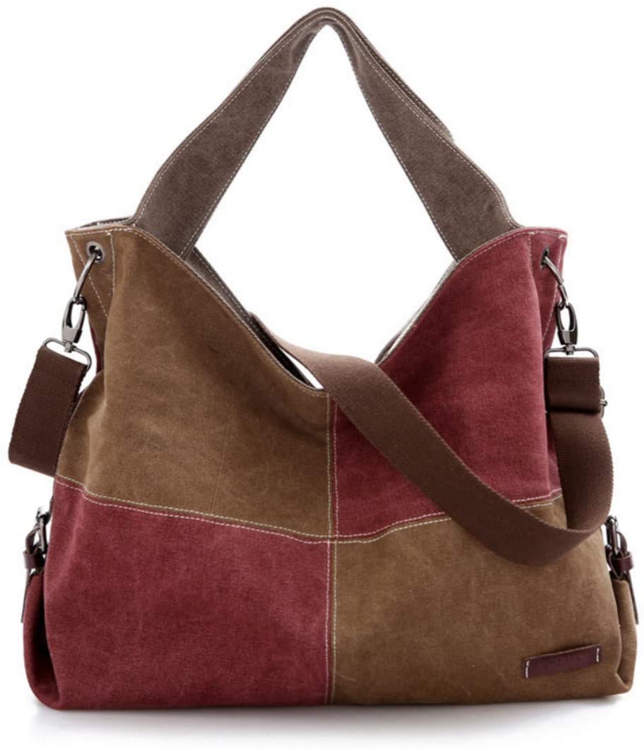 Price:$14.14    Dayfine Women Canvas Mix Color Handbag Large Soft Big Shoulder Bag Student Book Bag Shopping Tote Purse (Brown)  Clothing