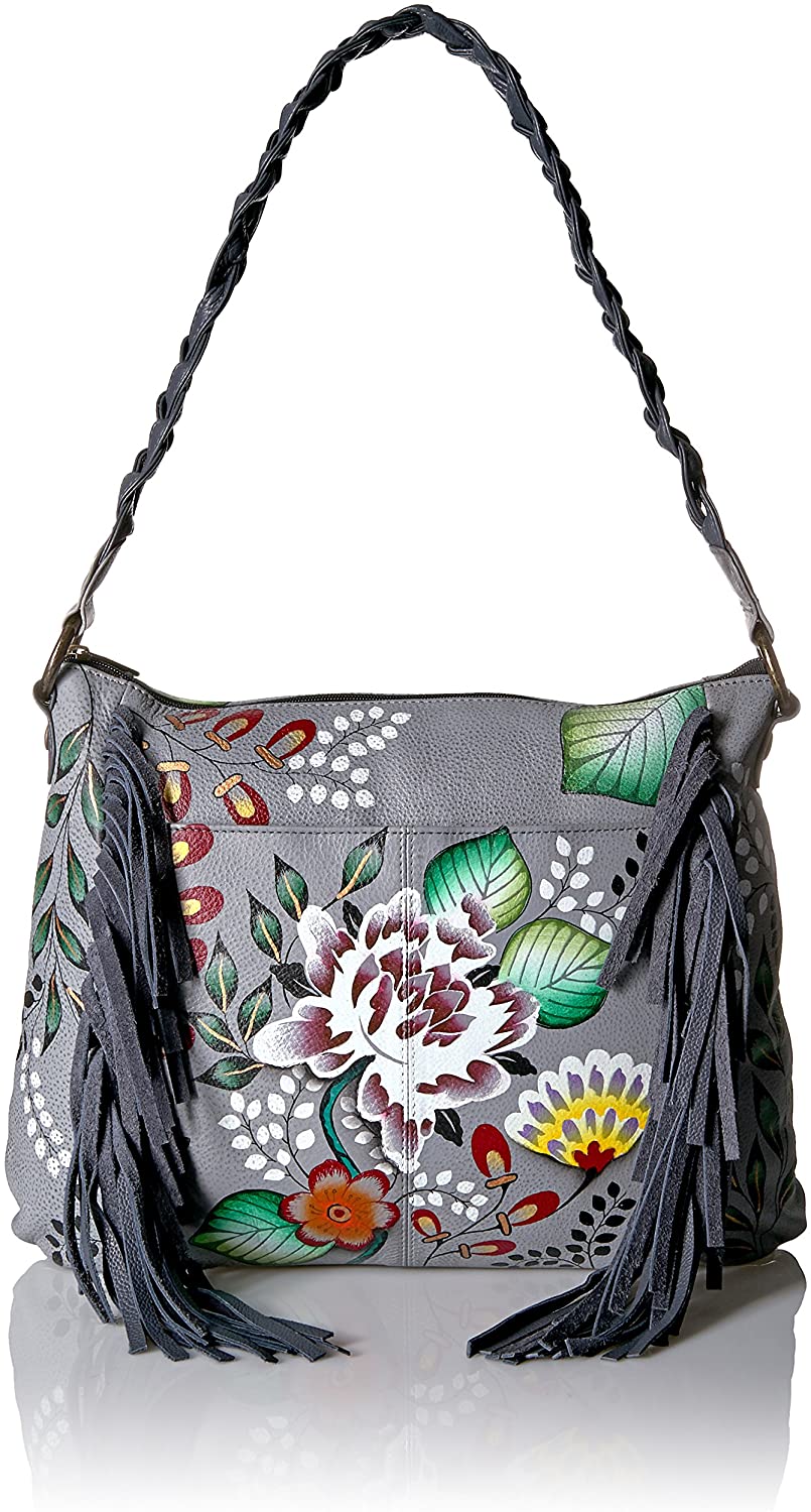 Price:$175.96    Anna by Anuschka Women's Genuine Leather Medium Fringed Hobo Shoulder bag | Hand Painted Original Artwork | Garden of Eden  Clothing