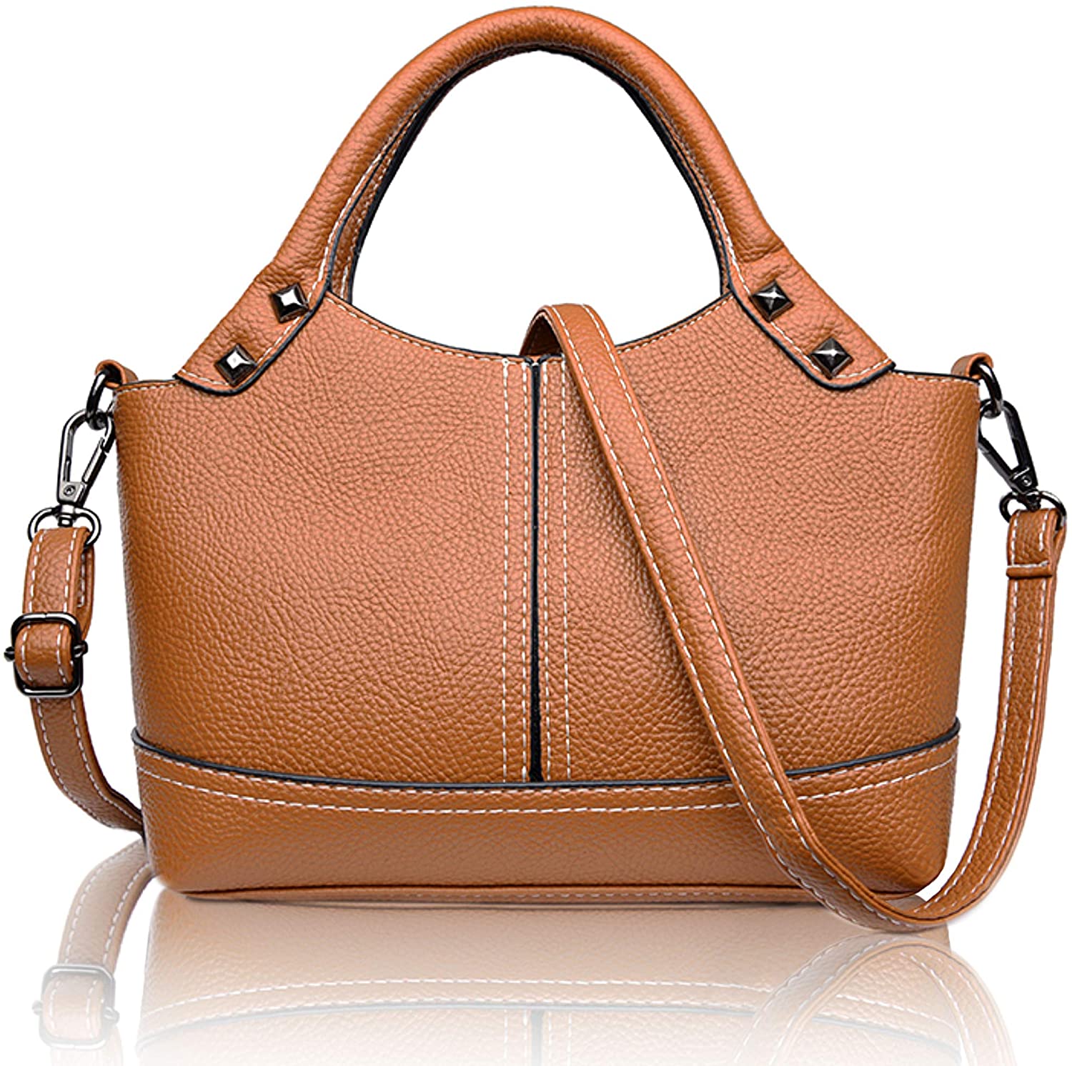 Price:$44.00 rofozzi  Women's Vegan Leather Mini Top-Handle Purse - Ladies Crossbody Shoulder Bag (Brown)  Handbags   
