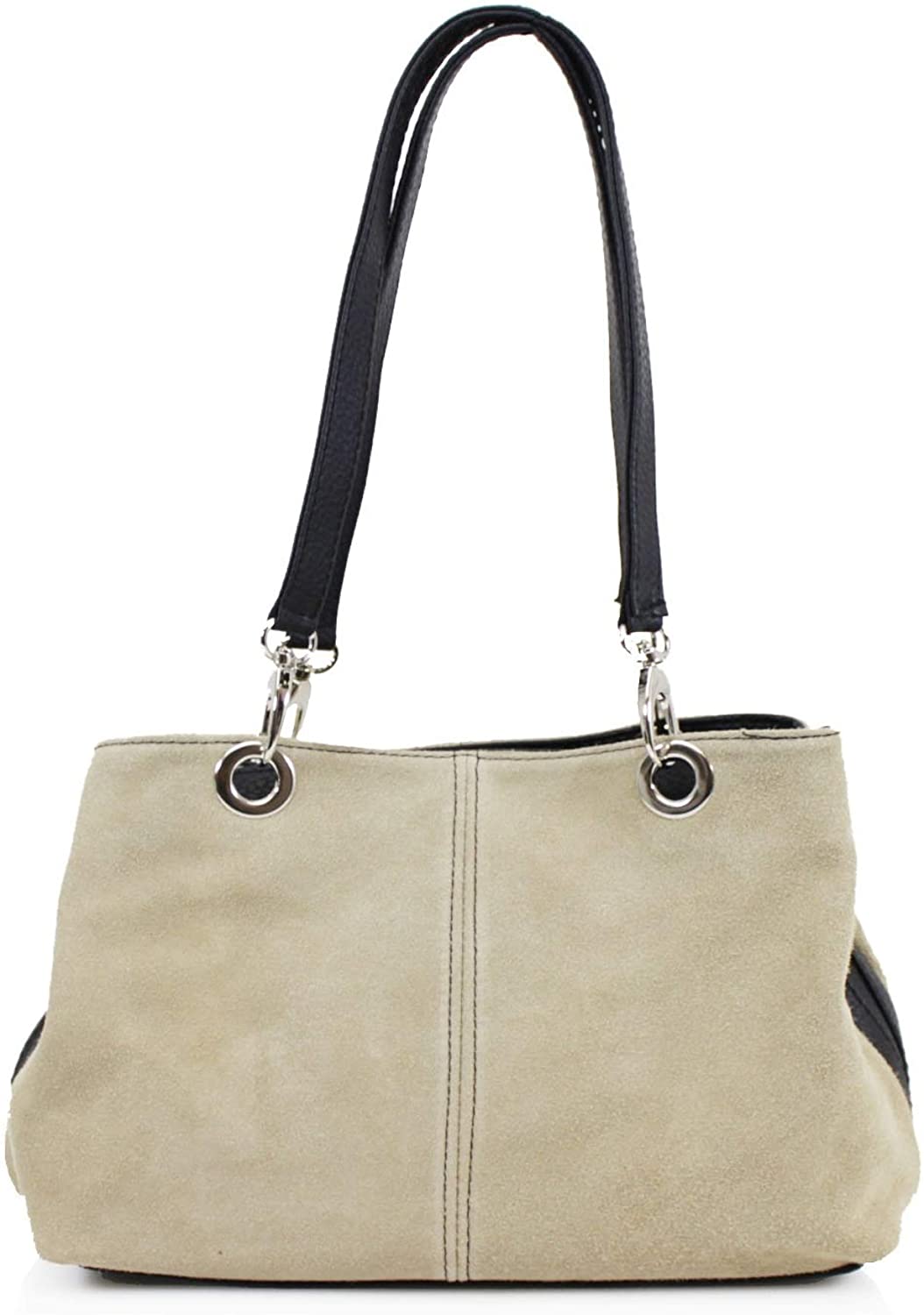 Price:$34.99    Women Italian Real Suede Leather Small Shoulder Bag Ladies 3 Compartments Tote Handbag (Beige)  Clothing