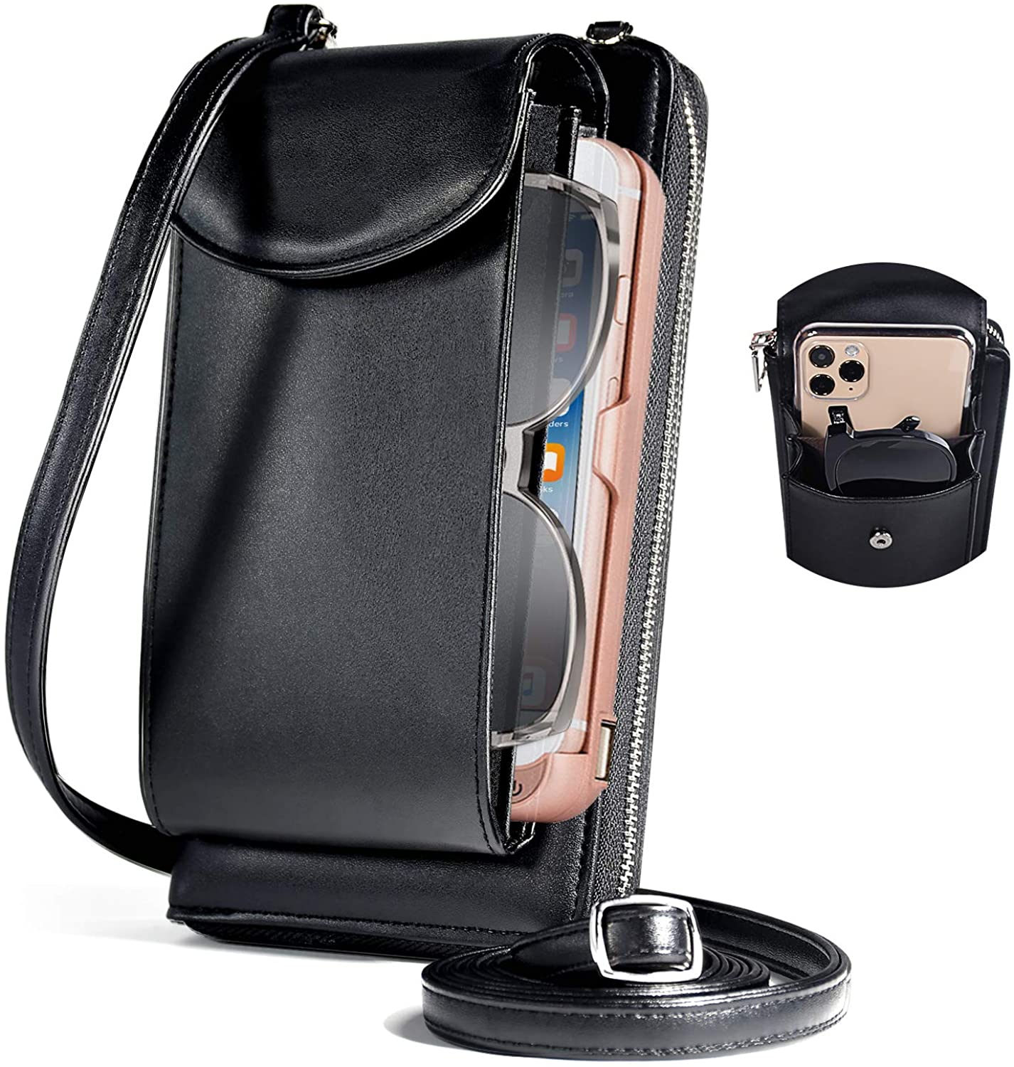 Price:$15.99 Crossbody Cell Phone Purses for Women with 2 Straps, Leather rfid Zipper Coin Cellphone Crossbody Shoulder Bags iPhone Purse Wallet  Handbags   