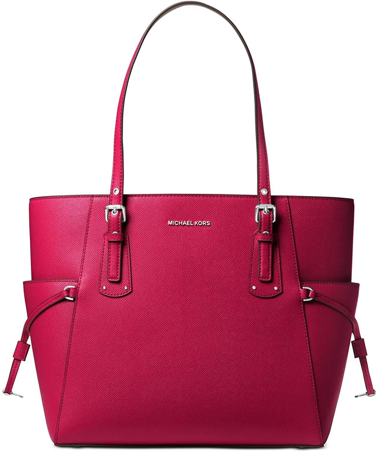 Price:$199.00    Michael Kors Voyager East West Crossgrain Leather Tote (Dk Raspberry)  Clothing