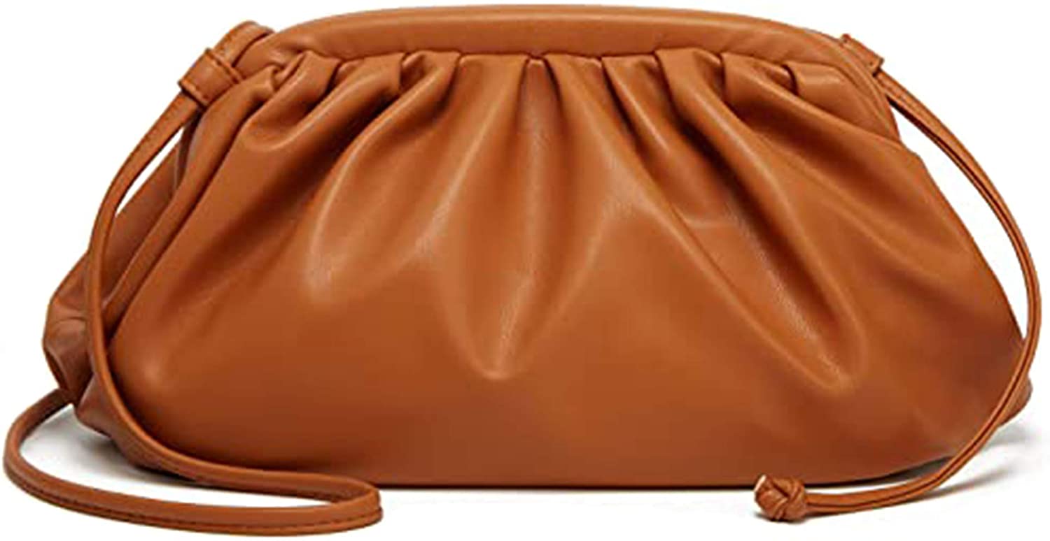 Price:$25.40 BAOMIYA Women Small Dumpling Crossbody Bag Genuine Leather Cloud Handbag, Lightweight Shoulder Bucket Bag Purse for Lady Girl (Brown)  Handbags   