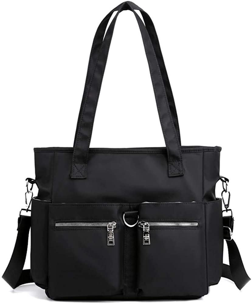 Price:$23.06    Womens Tote Bags Multi Pocket Soft Nylon Shoulder Bag Waterproof Travel Work Purse and Handbags (Black)  Clothing