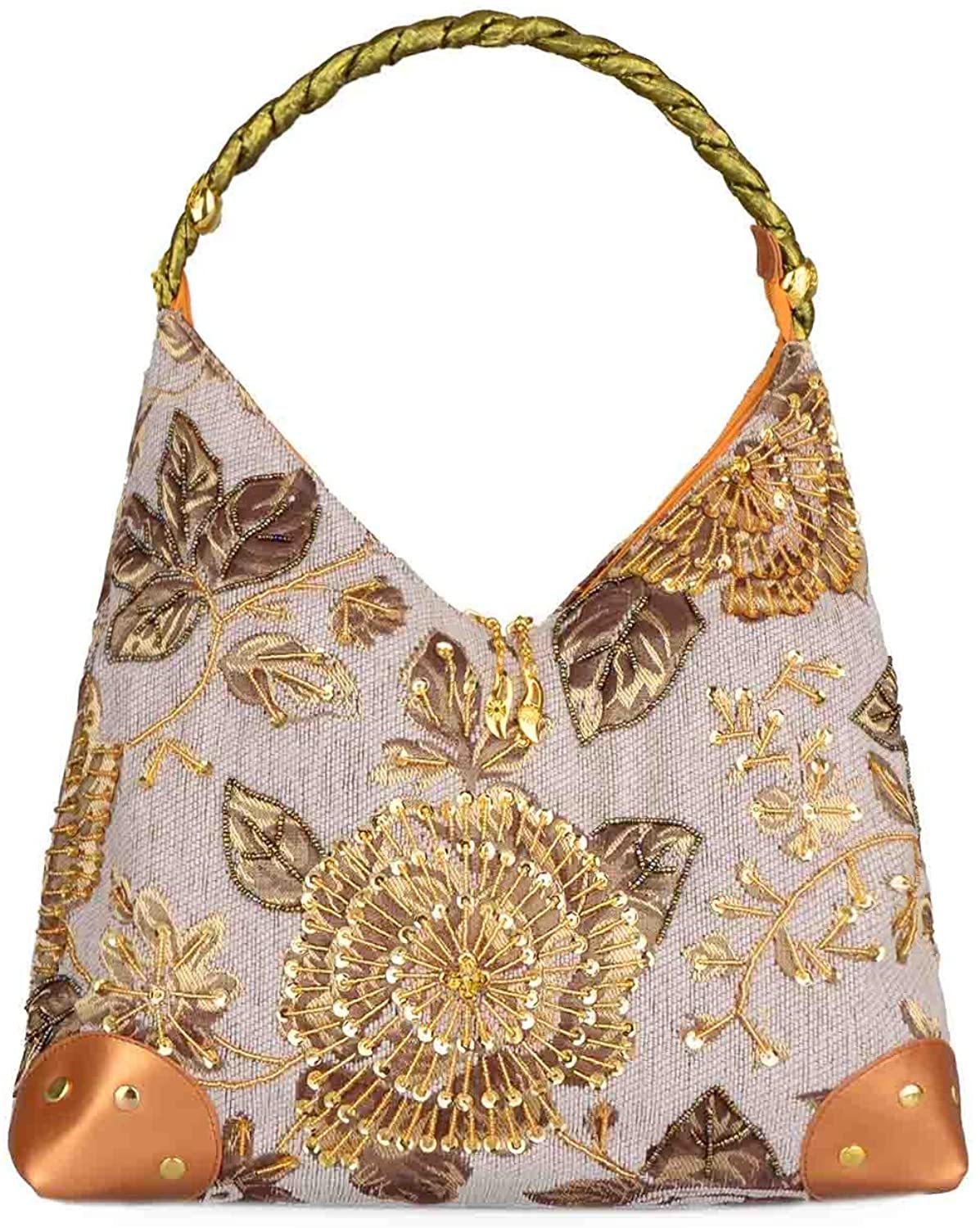 Price:$23.99 2018 Spring Flower Embroidery Bag Retro Style Bag Bead Embroidered Handbag Single Shoulder Bag Female Bag Vintage Bag  Handbags   