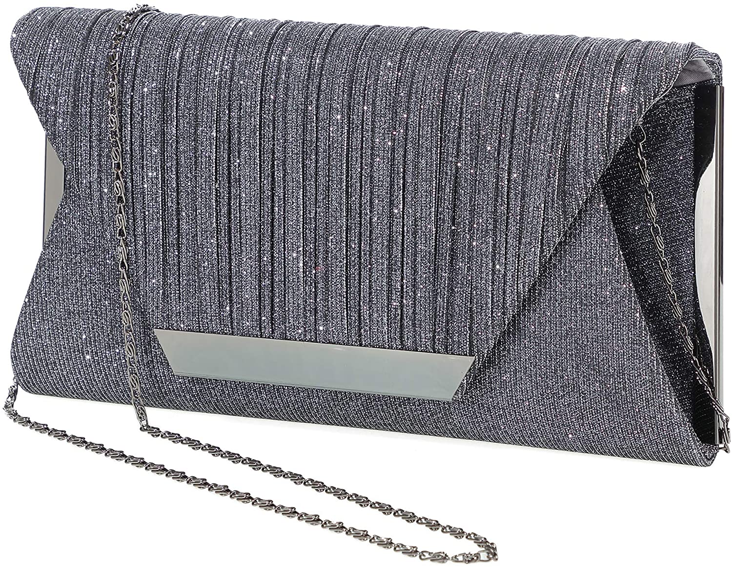 Price:$25.98 Women Sparkling Clutch Purse Evening Bag Envelope Handbag Shoulder Cross Body Bag (Grey)  Handbags   
