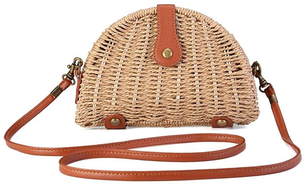 Price:$13.99 Straw Bag, Womens Woven Straw Crossbody Vintage Handbag Summer Shoulder Bag for Beach Travel and Everyday Use (light brown)  Handbags   