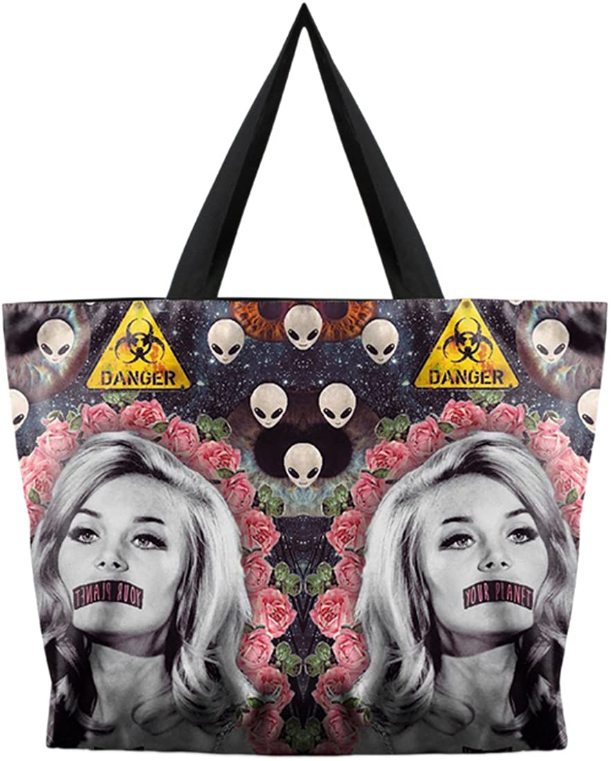 Price:$14.99 THENICE Women's Halloween Designs Print Handbags Shoulder Bags (Alien)  Handbags   