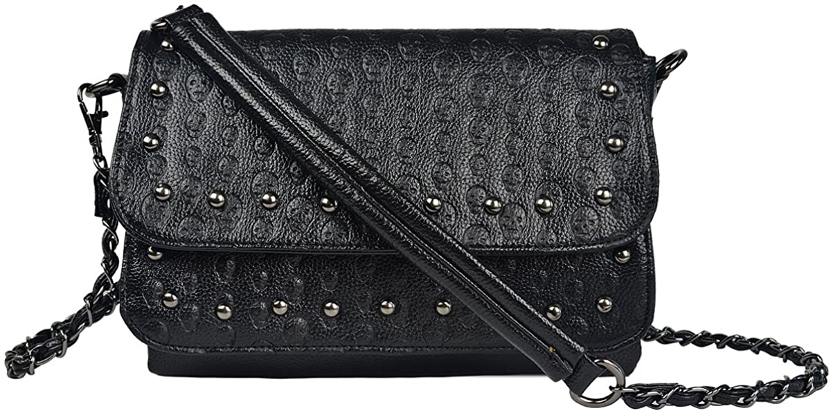Price:$18.90 Crossbody Bag Women Pu Leather Gothic Skull Shoulder Bag with Chain  Handbags   