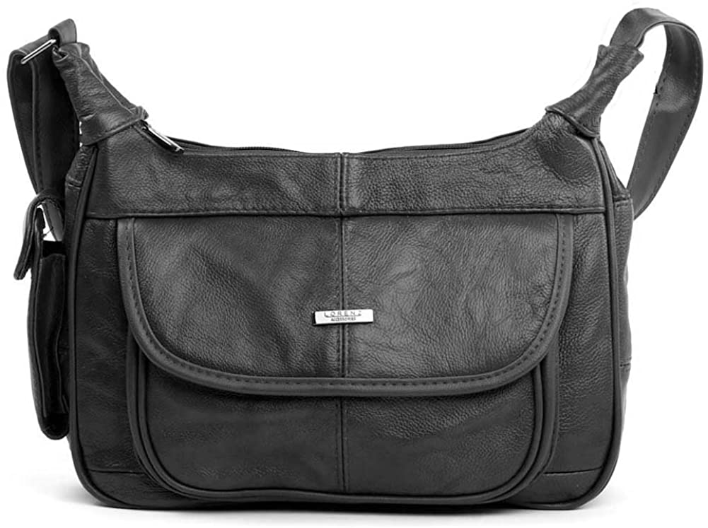 Price:$21.75 Lorenz Ladies Leather Shoulder Bag/Handbag with Mobile Phone Pocket (Black), Medium  Handbags   