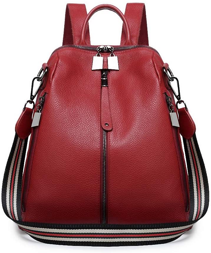 Price:$58.70    Fashion Genuine Leather Backpack Purse Shoulder Bag for Women (RED)  Clothing