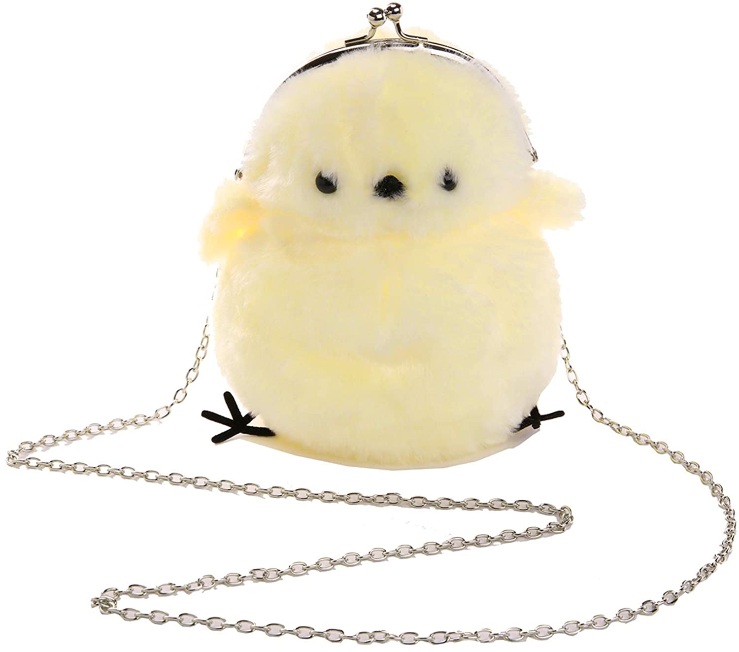 Price:$16.99 JHVYF Women Cute Plush Crossbody Bag Small Chick Shoulder Purse Cell Phone Wallet Clasp Closure Bags with 45"Chain Strap Yellow  Handbags   