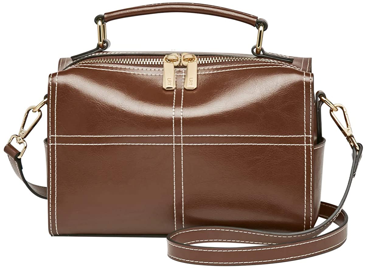 Price:$46.69 LAORENTOU Lady's Leather Handbags Crossbody Shoulder Bag for Women Small With Handle Black and White Color Blocking (Pillow Brown)  Handbags   