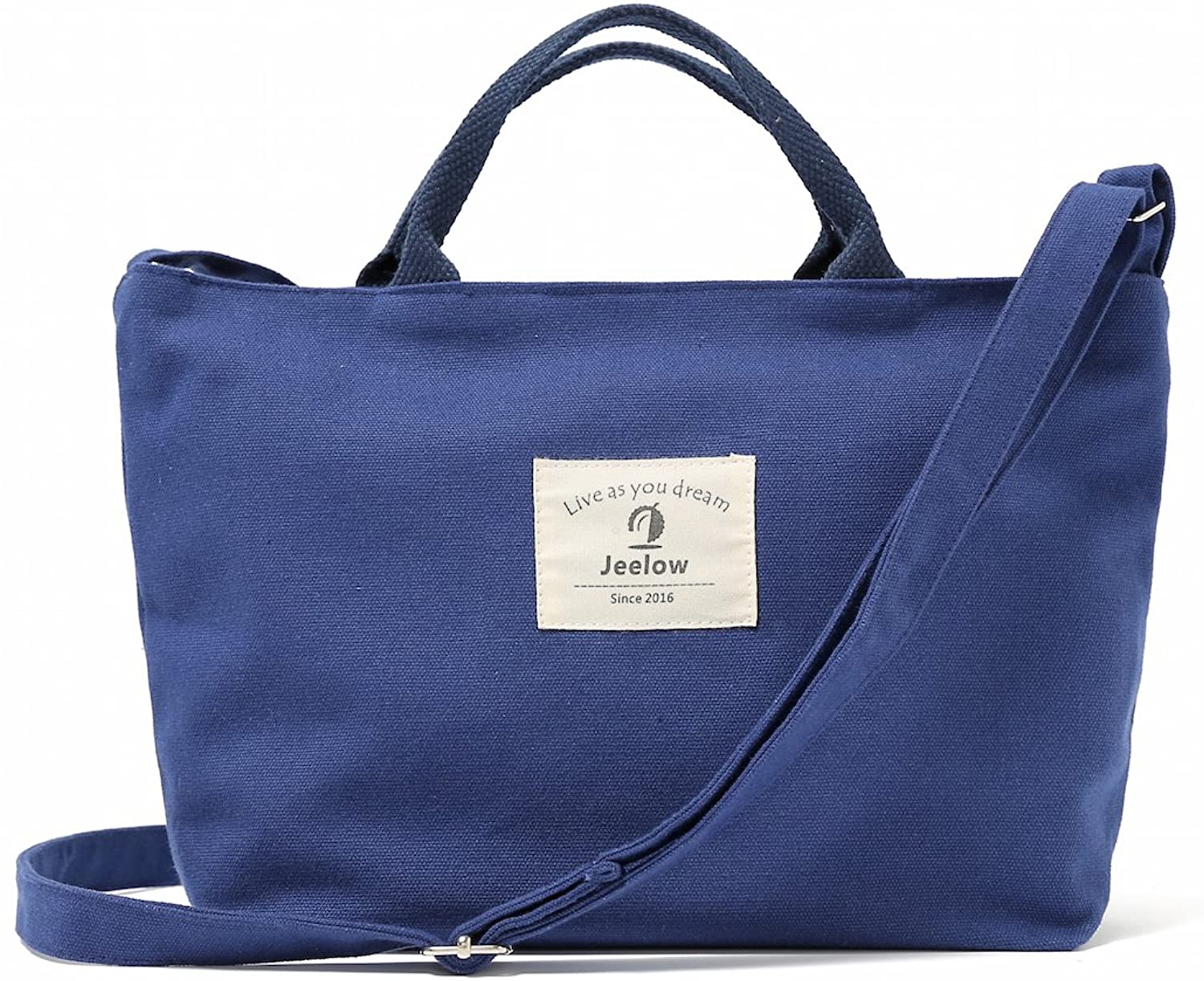 Price:$12.99    Jeelow Small Canvas Tote Handbag Shoulder Crossbody Bag With Zipper For Women (Small Blue)  Clothing