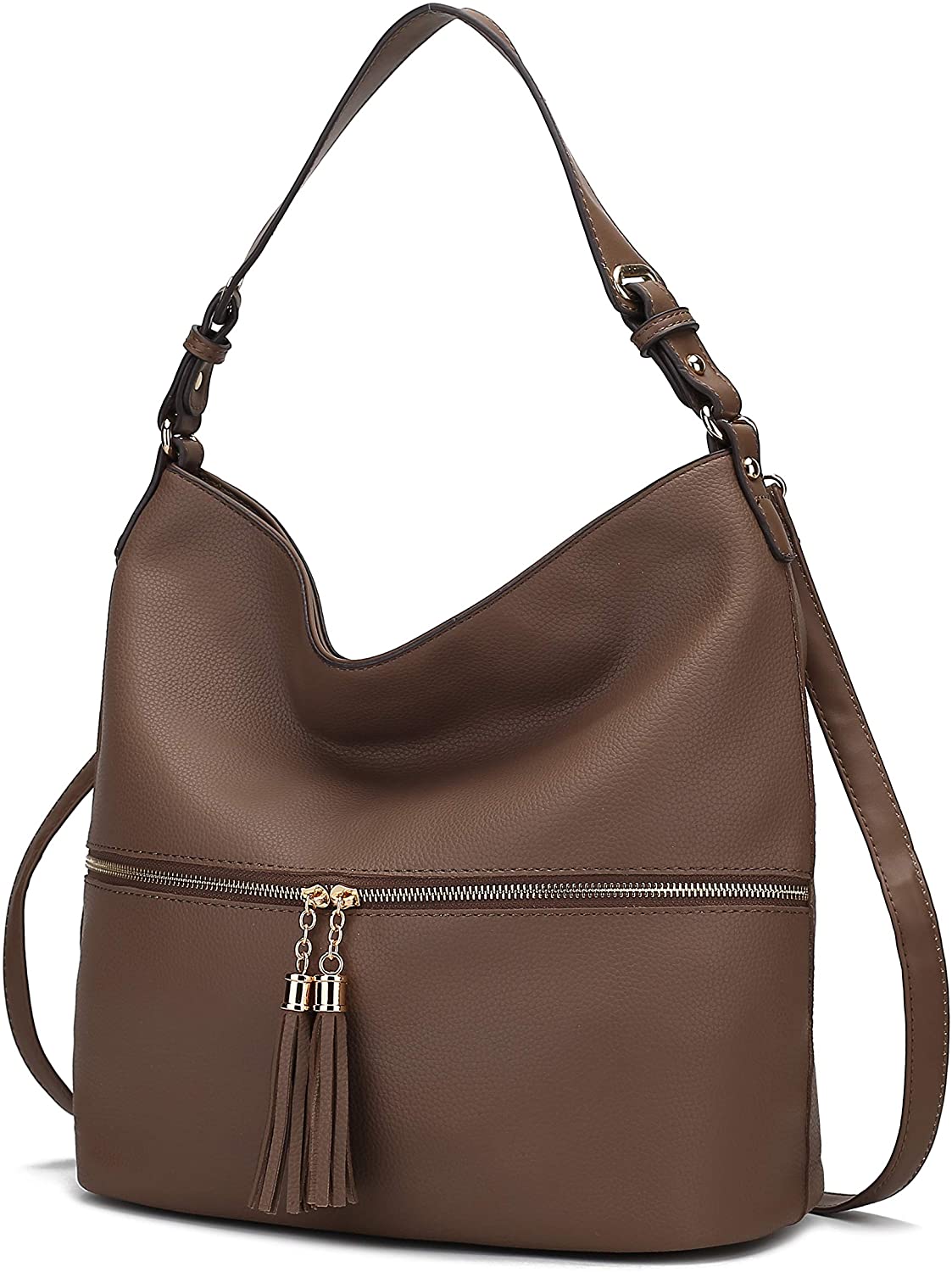 Price:$43.99    Mia K Collection Hobo Crossbody Bag for Women – PU Leather Shoulder Handbag – Top Handle Purse Crossbody Strap Khaki  Clothing
