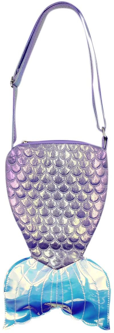 Price:$6.99    Girls Gradient Holographic Mermaid Tail Crossbody Purse Women Handbag Shoulder Bag  Clothing