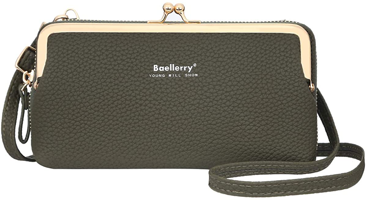 Price:$19.99 imeetu PU Leather Women Crossbody Cell Phone Bag Shoulder Handbag Wallet(Army green)  Handbags   