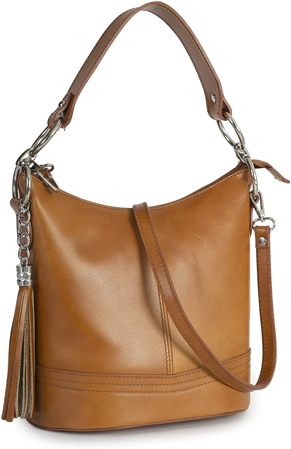 Price:$50.00    LiaTalia Womens Italian Leather Top Handle Medium Satchel Bucket Shape Top Handle Shoulder Handbag - NIKKI [Medium Tan]  Clothing